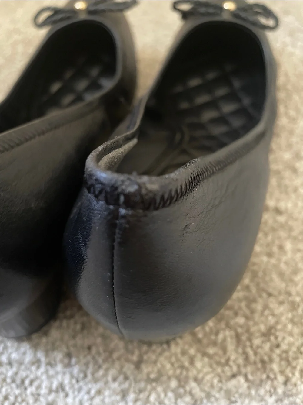 Cole Haan Tali Grand Wedge Sz 9 Black Leather Ballet Flats Braided Bow 1.5” heel